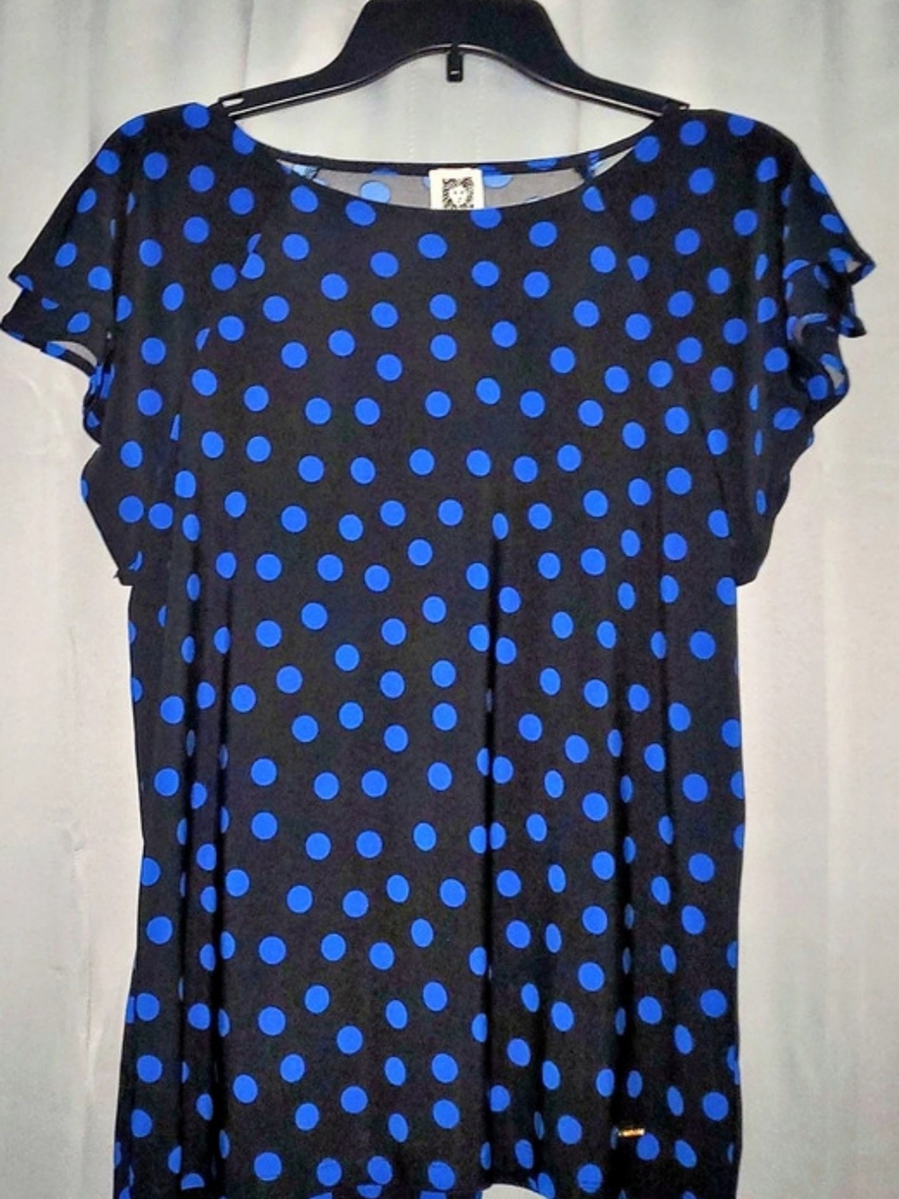 Anne Klein Polka Dot Short Sleeve Top in Black & Blue